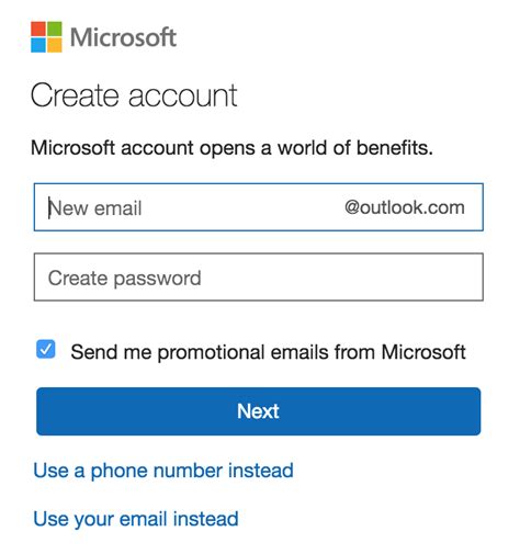 outlook sign in email create account